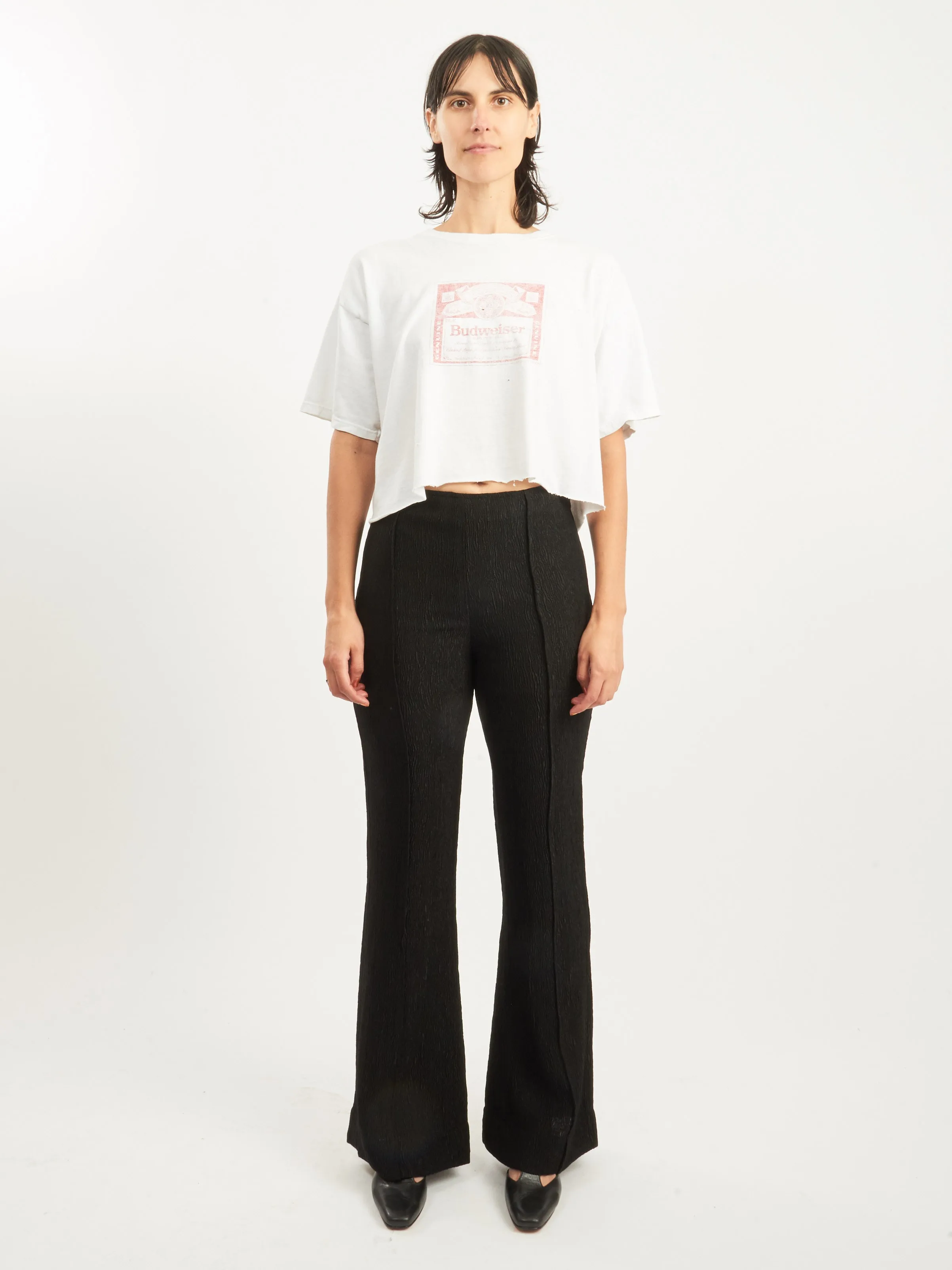 Black Viscose Stretch Crepe Flared Pants