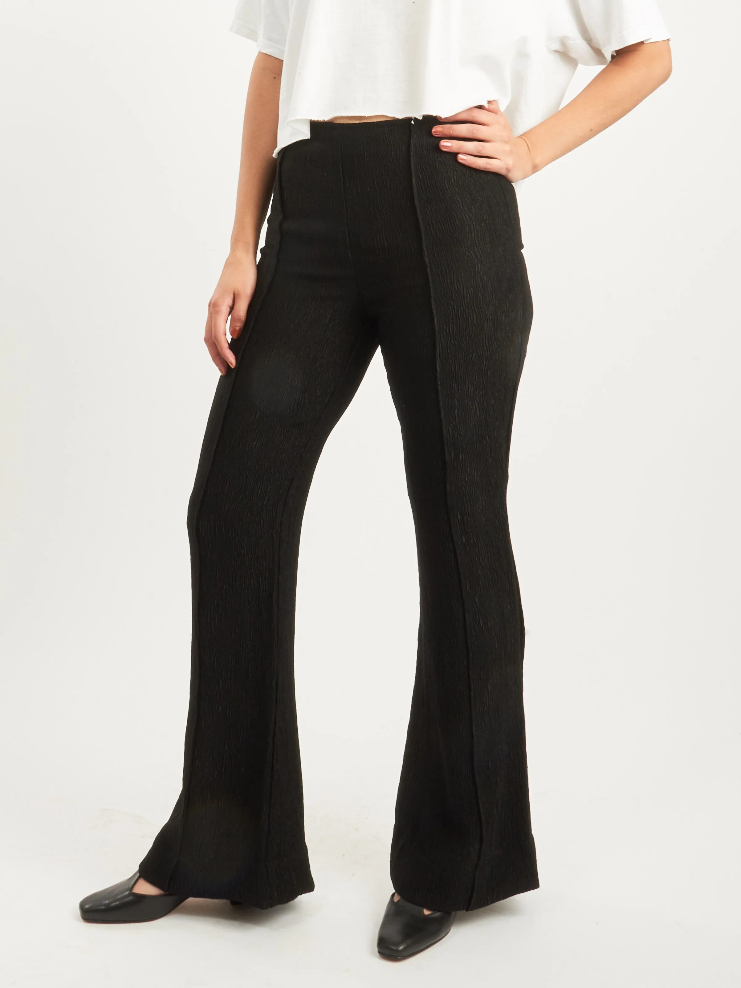 Black Viscose Stretch Crepe Flared Pants