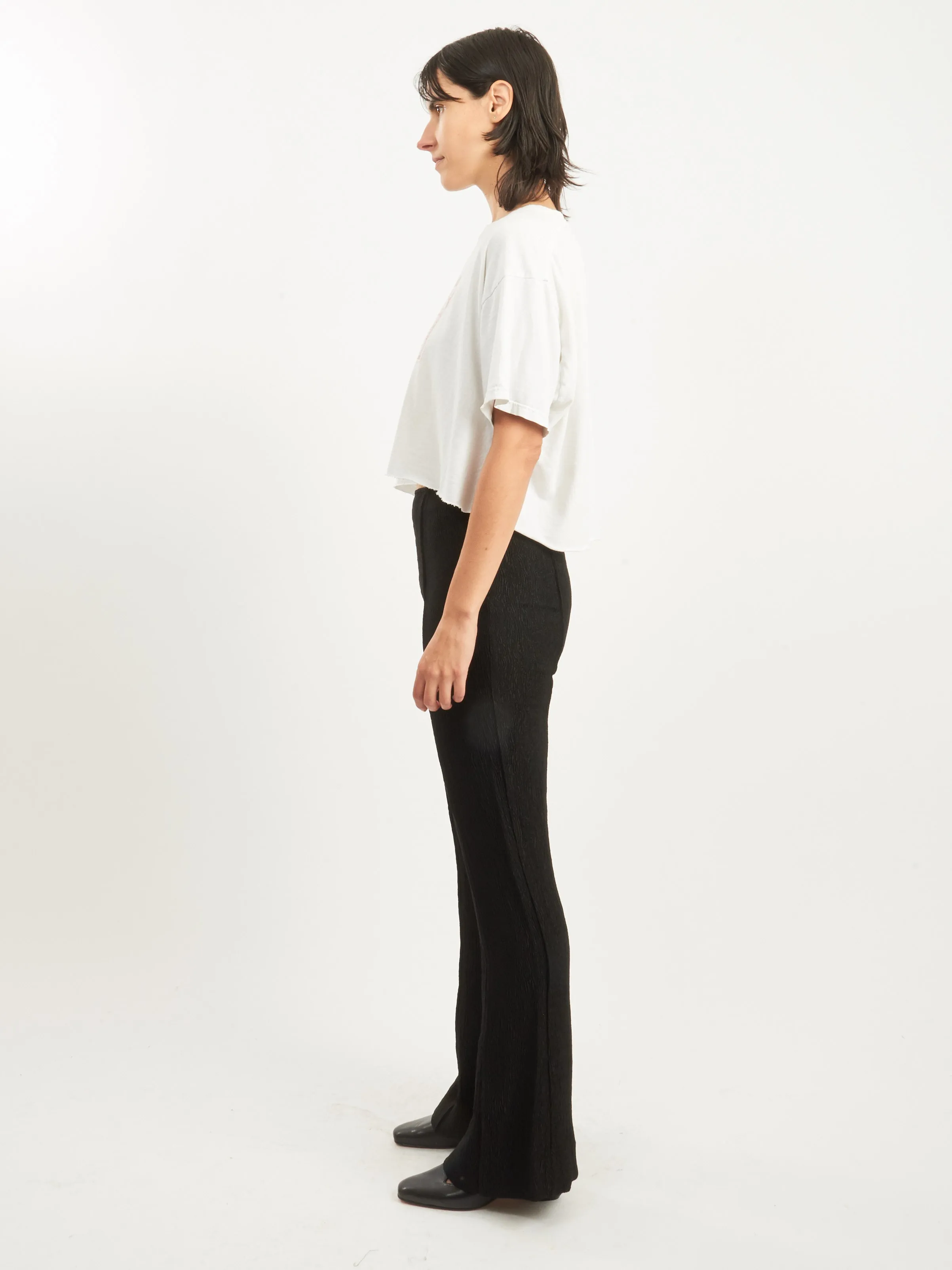 Black Viscose Stretch Crepe Flared Pants