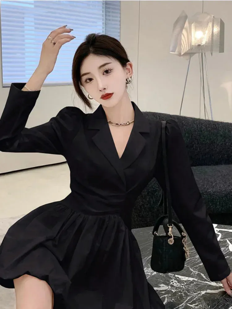 Blazer White Long Sleeve Mini Dress Women Office Ladies Notched Design Wrap Short Dresses Elegant Korean Fashion Kpop