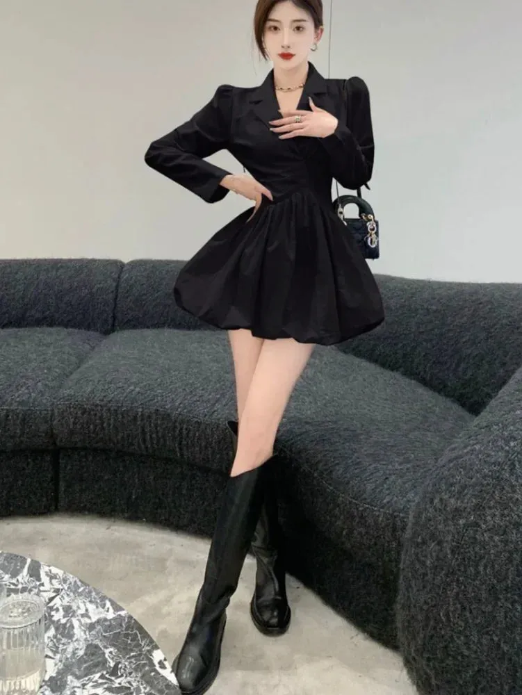 Blazer White Long Sleeve Mini Dress Women Office Ladies Notched Design Wrap Short Dresses Elegant Korean Fashion Kpop