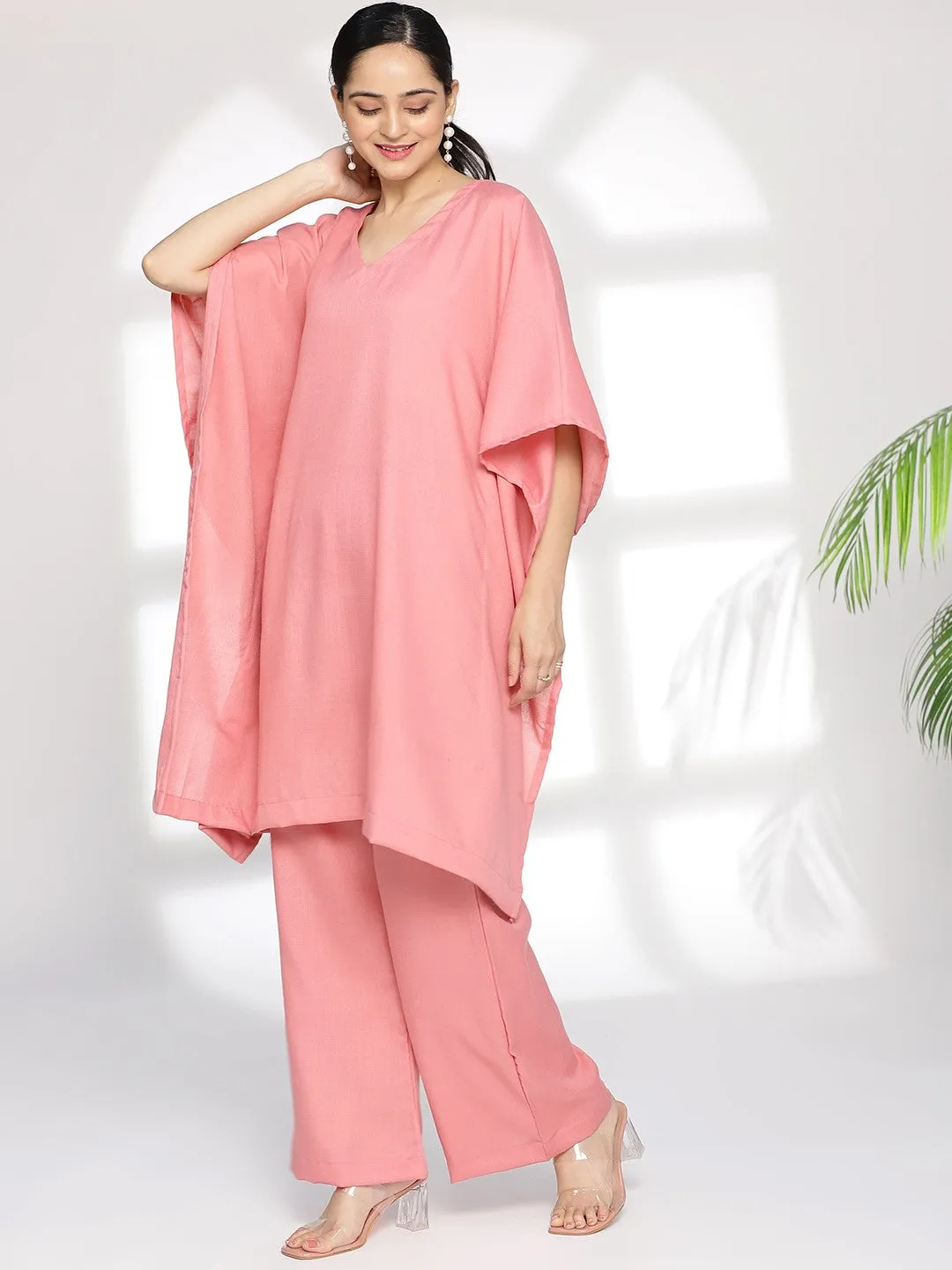 Blush CottonSlub Kaftan & Palazzo