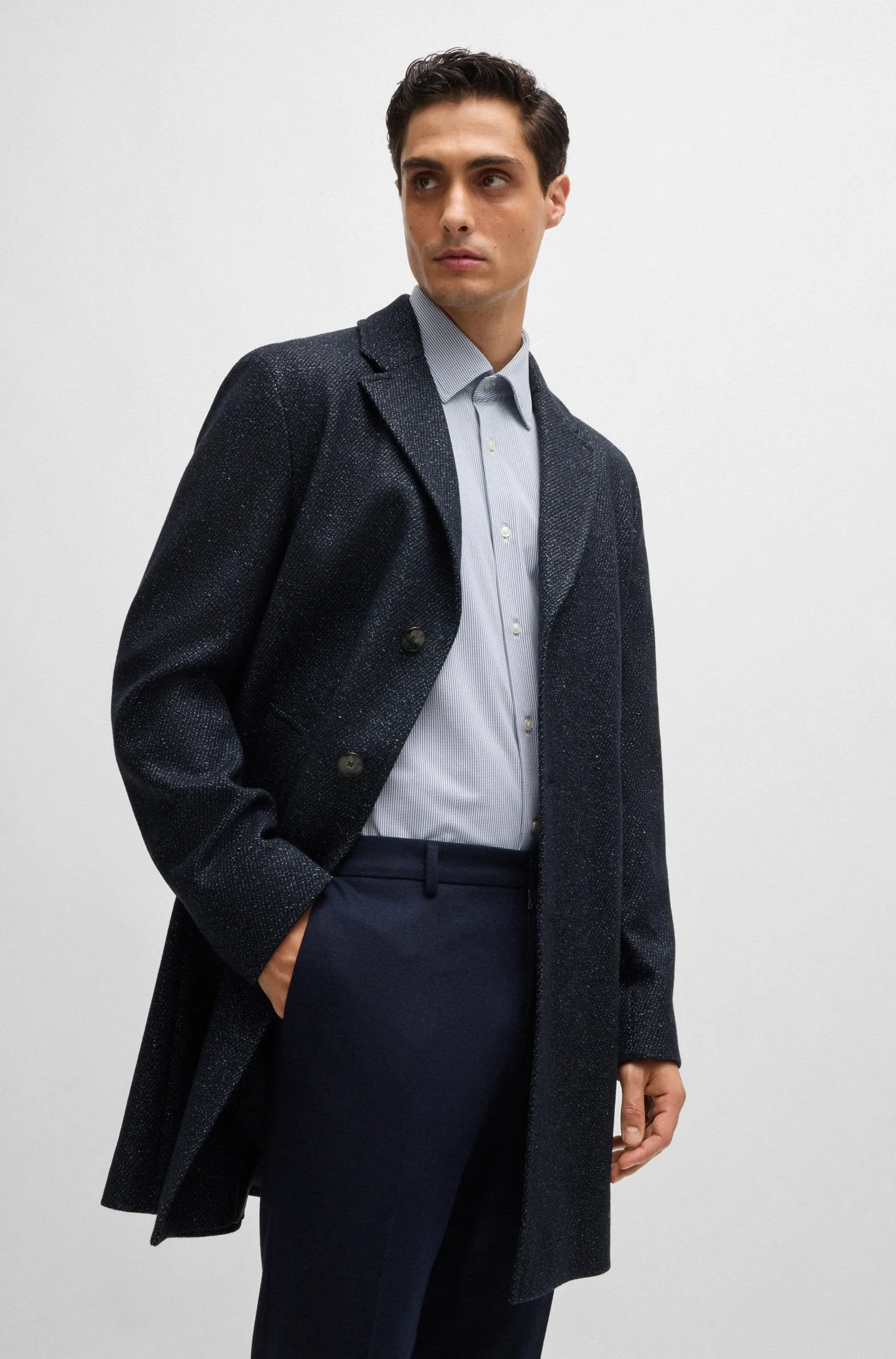 Boss Slim-Fit Coat with Detachable Zip-Up Inner - Blue