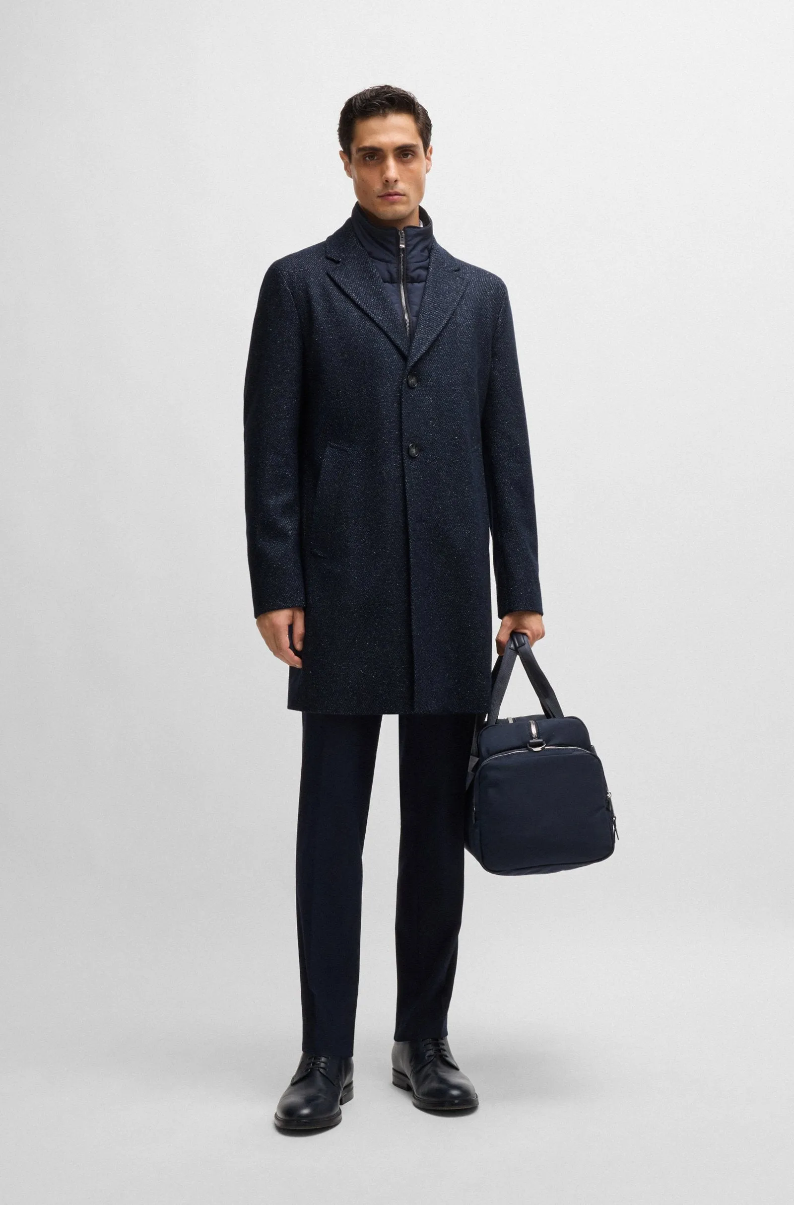 Boss Slim-Fit Coat with Detachable Zip-Up Inner - Blue