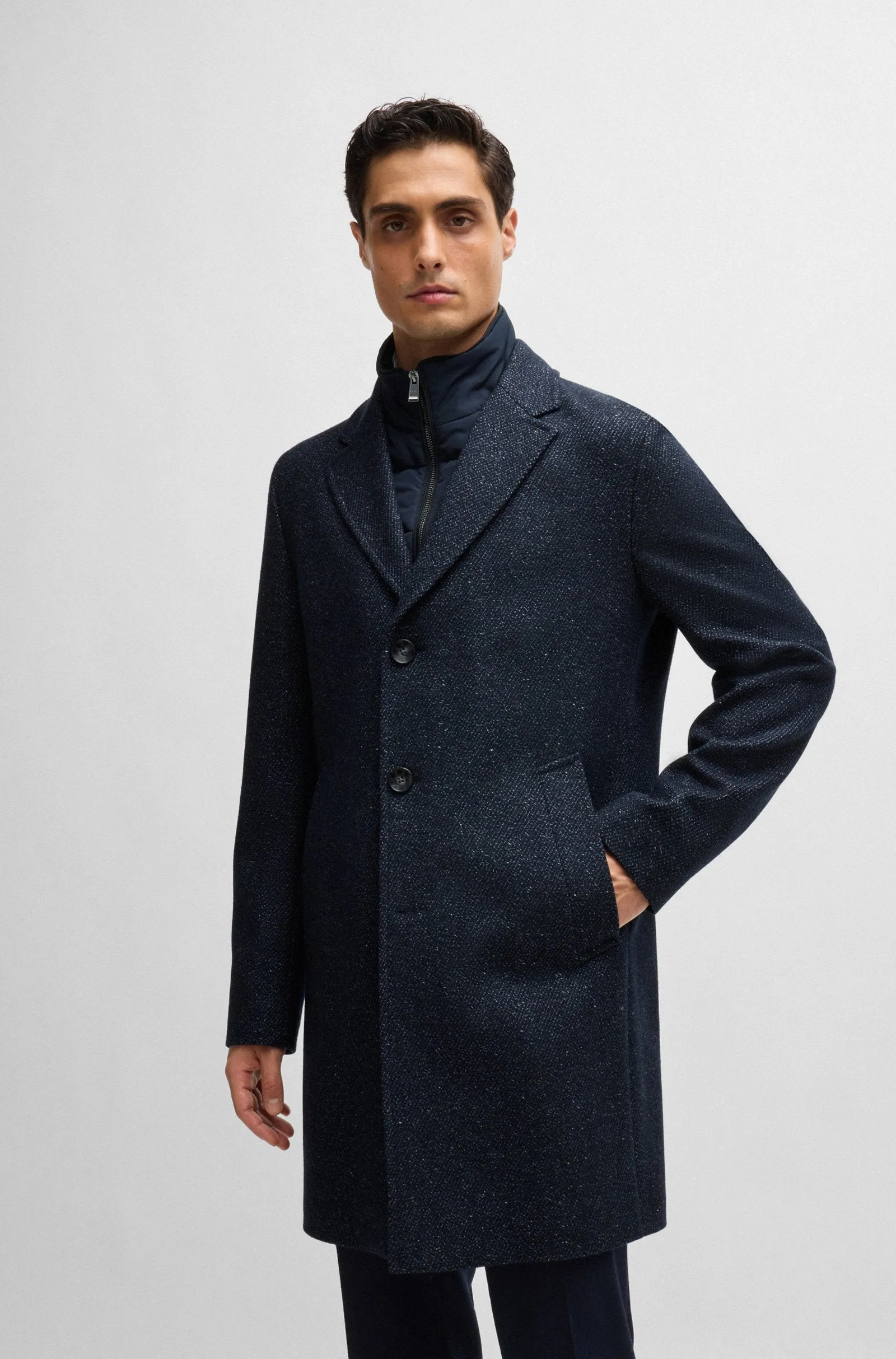 Boss Slim-Fit Coat with Detachable Zip-Up Inner - Blue