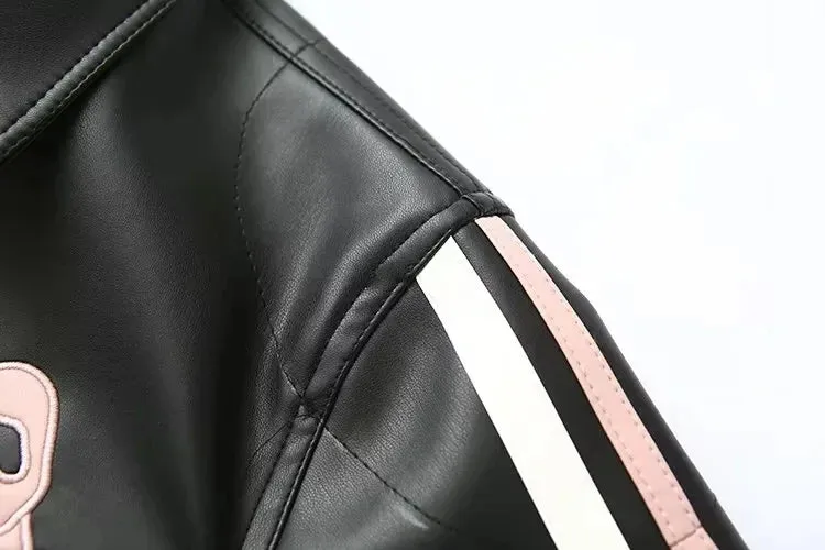 Bow-Detailed Leather Jacket for Women