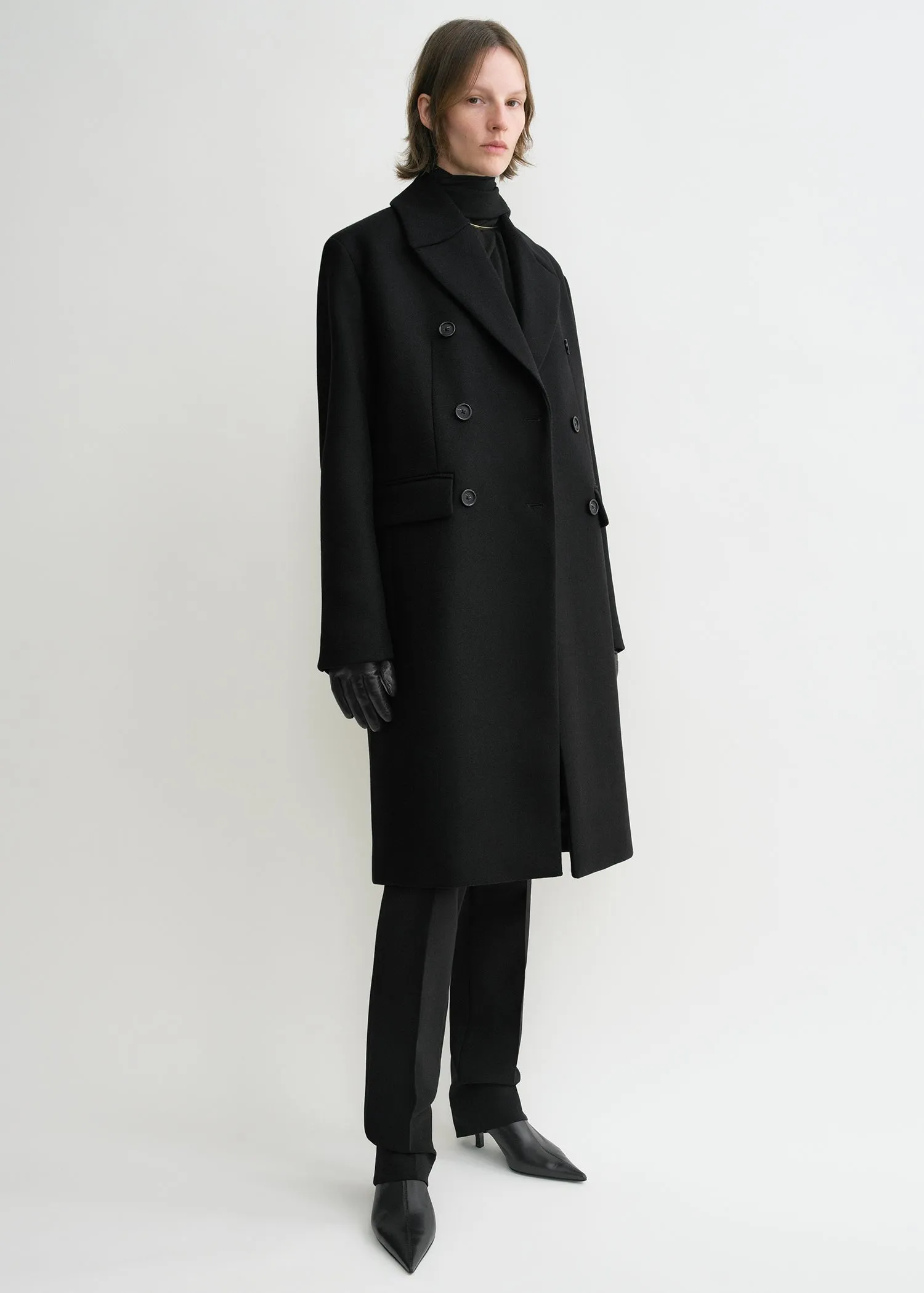 Broad midi coat black