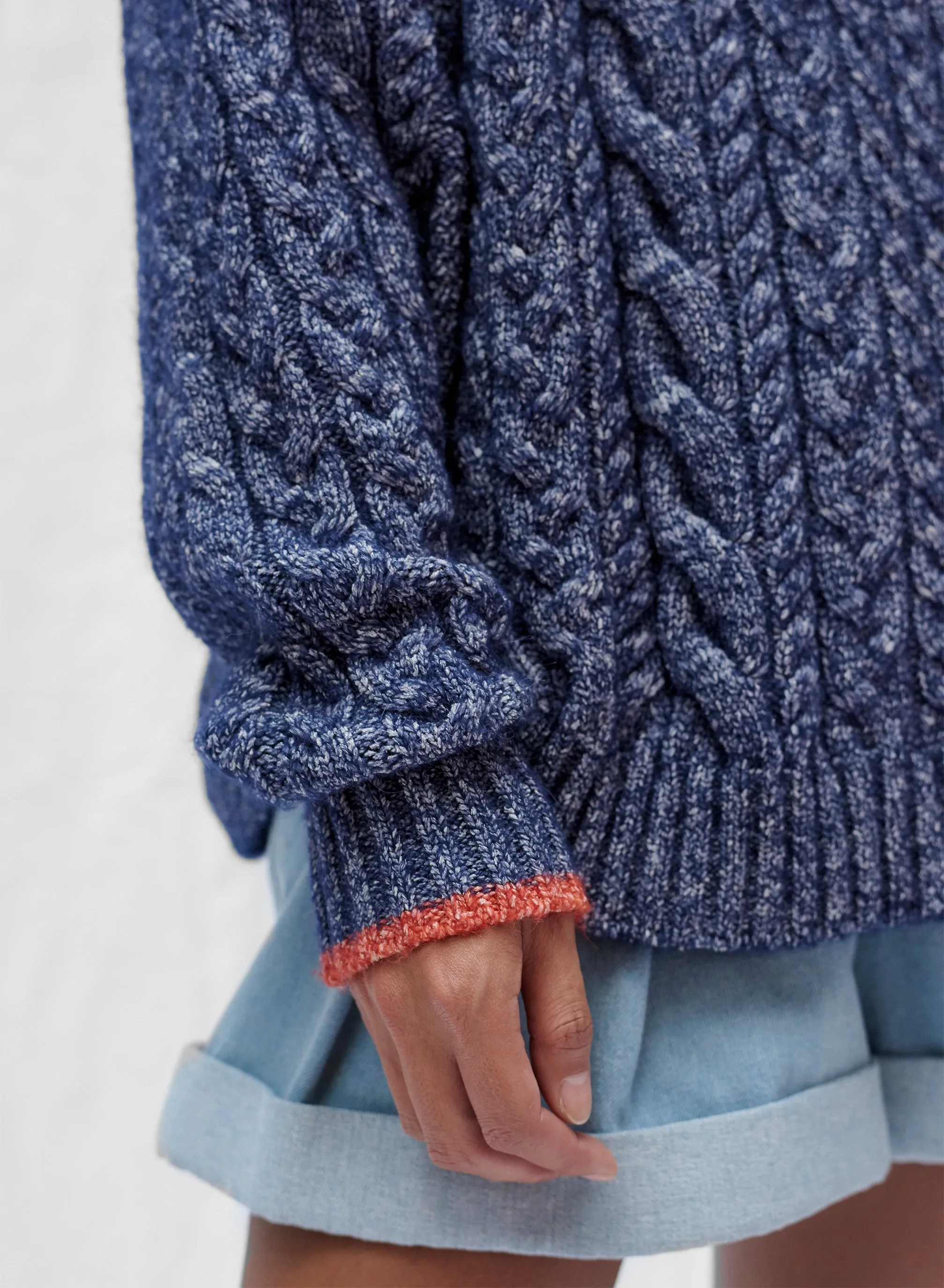 Cable Knit Sweater in Blue Melange