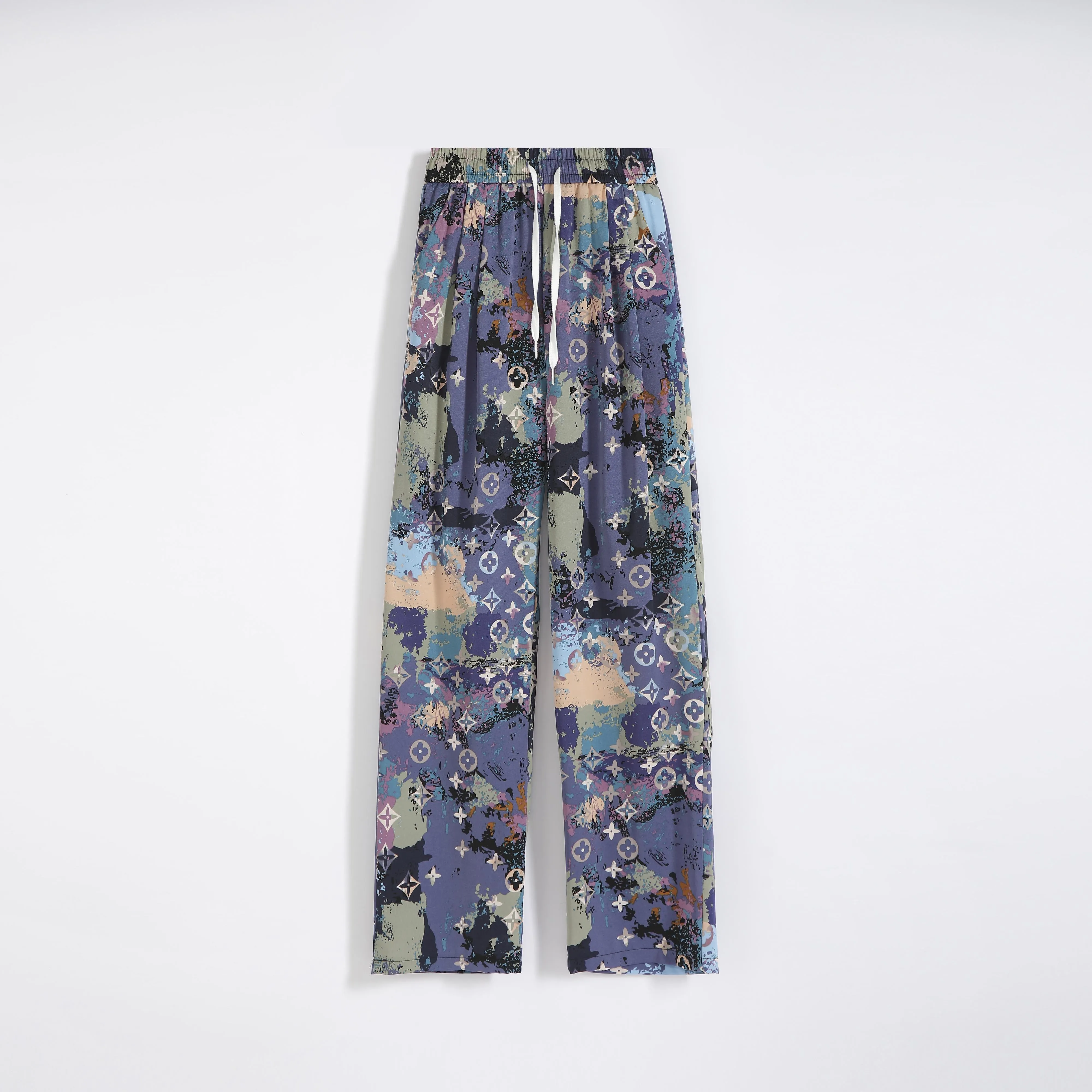 Casual Straight Draping Chiffon Floor-Length Print Thin Silky Sun Protection Pants