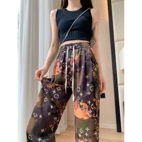 Casual Straight Draping Chiffon Floor-Length Print Thin Silky Sun Protection Pants