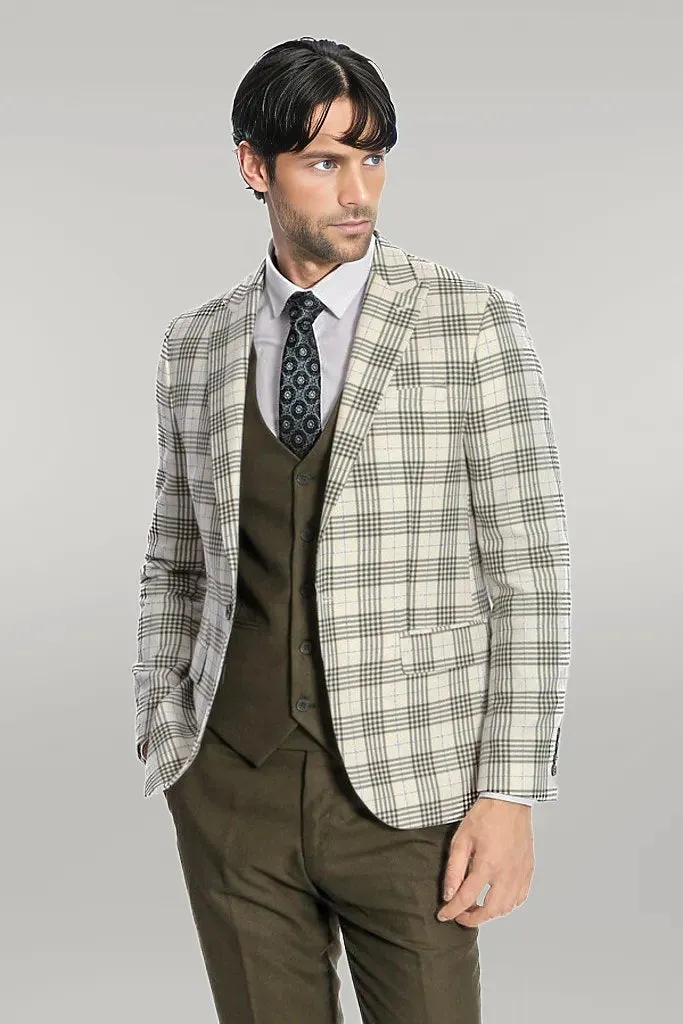 Checked Slim Fit Green Men Suit - Wessi