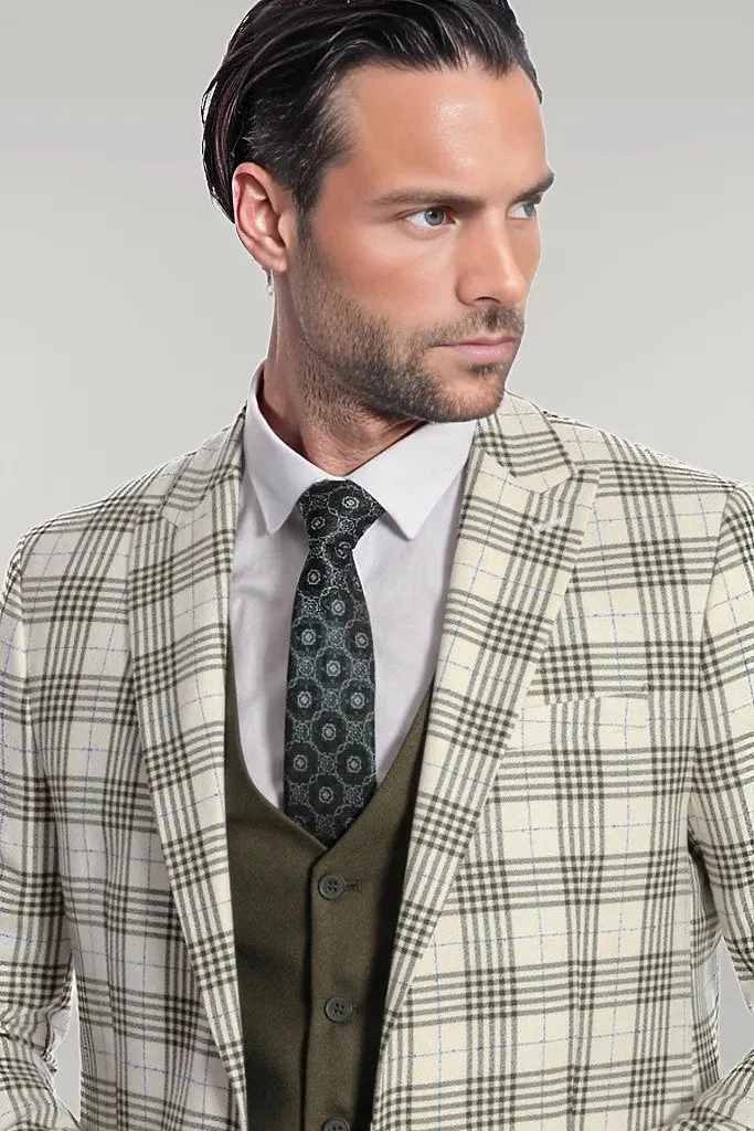 Checked Slim Fit Green Men Suit - Wessi