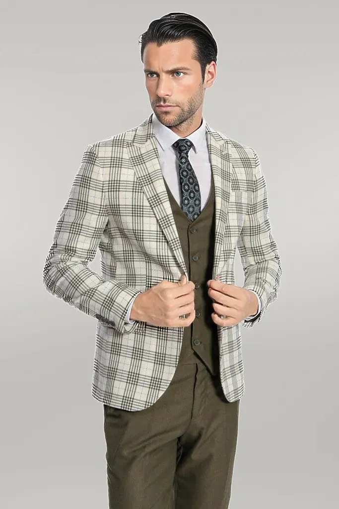 Checked Slim Fit Green Men Suit - Wessi