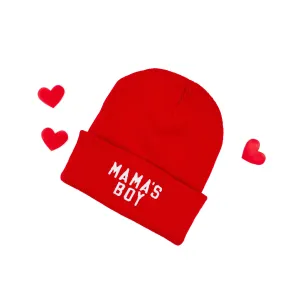 Child Beanie - MAMA'S BOY - Bright Red w/ White