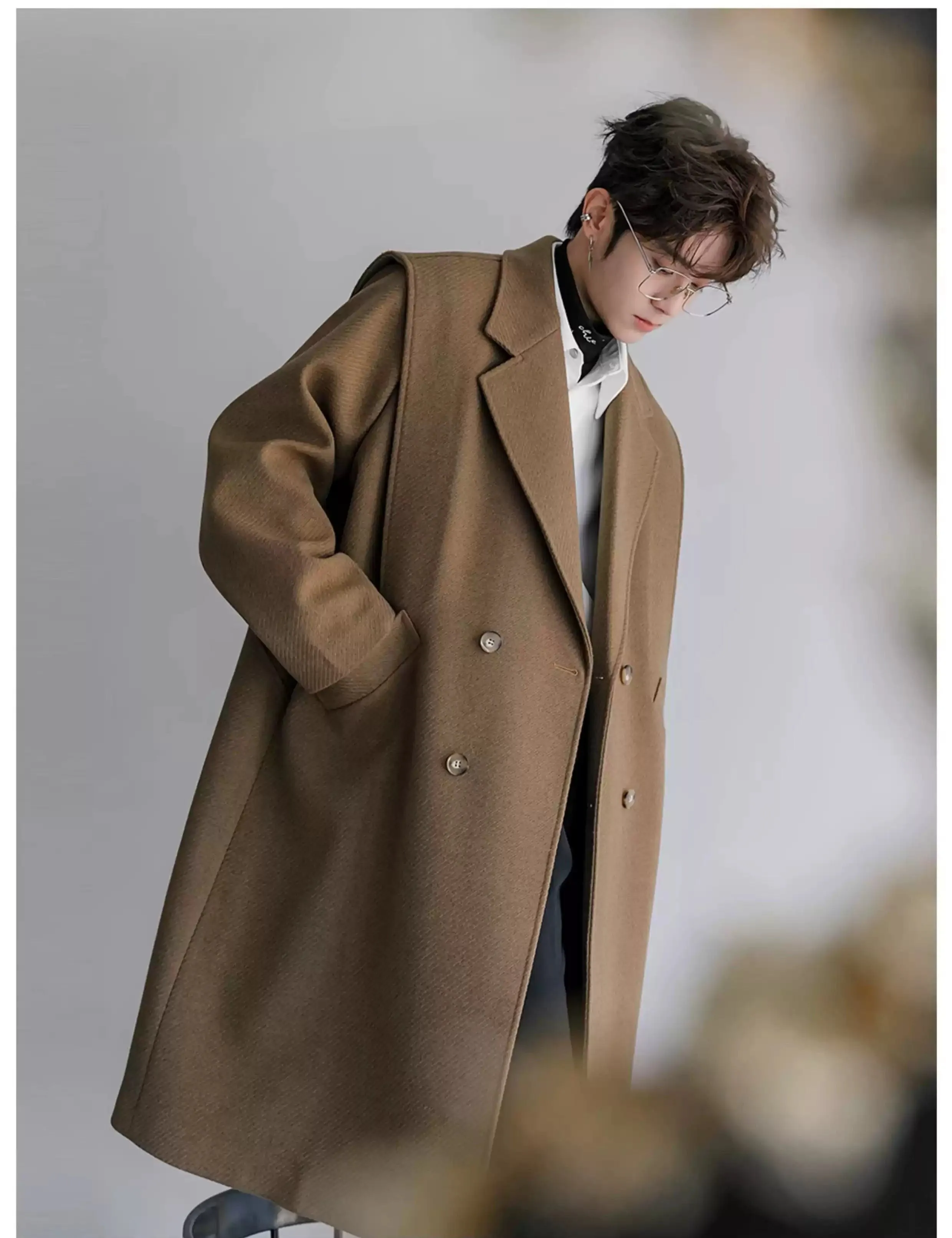 Chuan Double-Breasted Blend Wool Long Coat