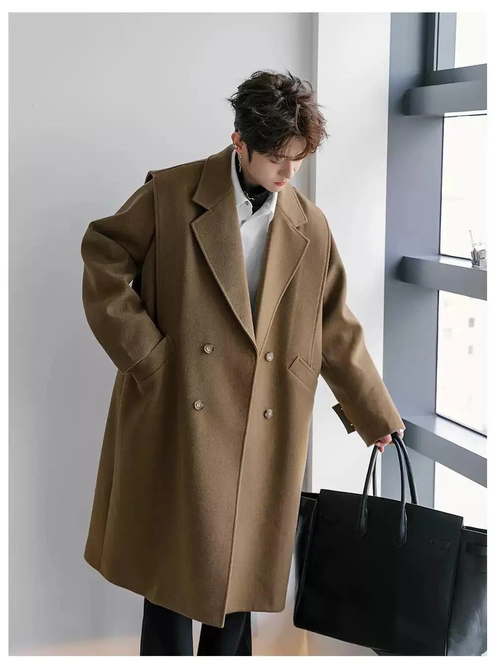 Chuan Double-Breasted Blend Wool Long Coat