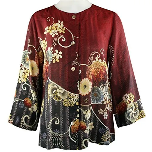 Citron Lotus Sky Blossoms, Asian Style Vintage Cropped Jacket With Back Pleat