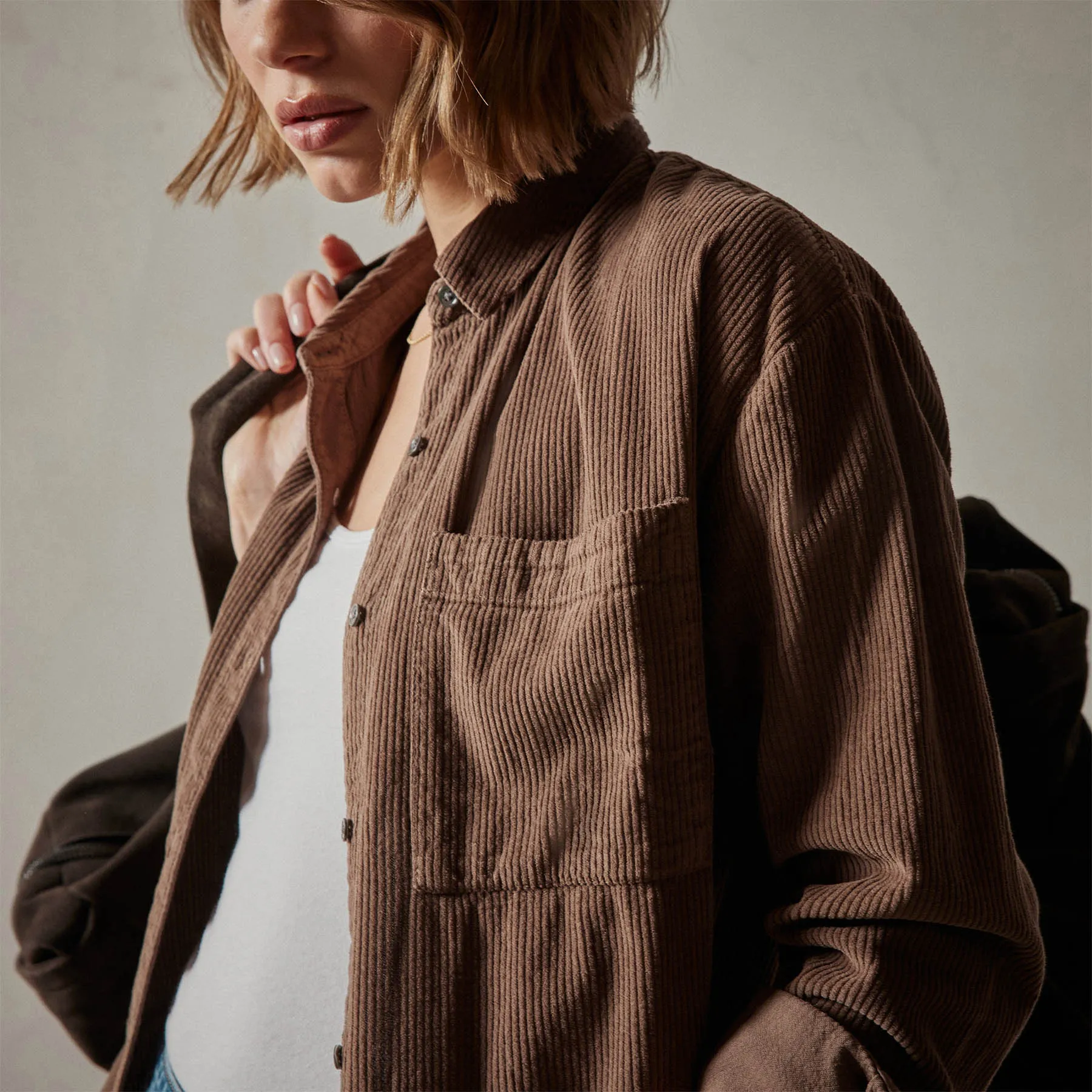 Corduroy Cropped Boxy Shirt - Fox Pigment