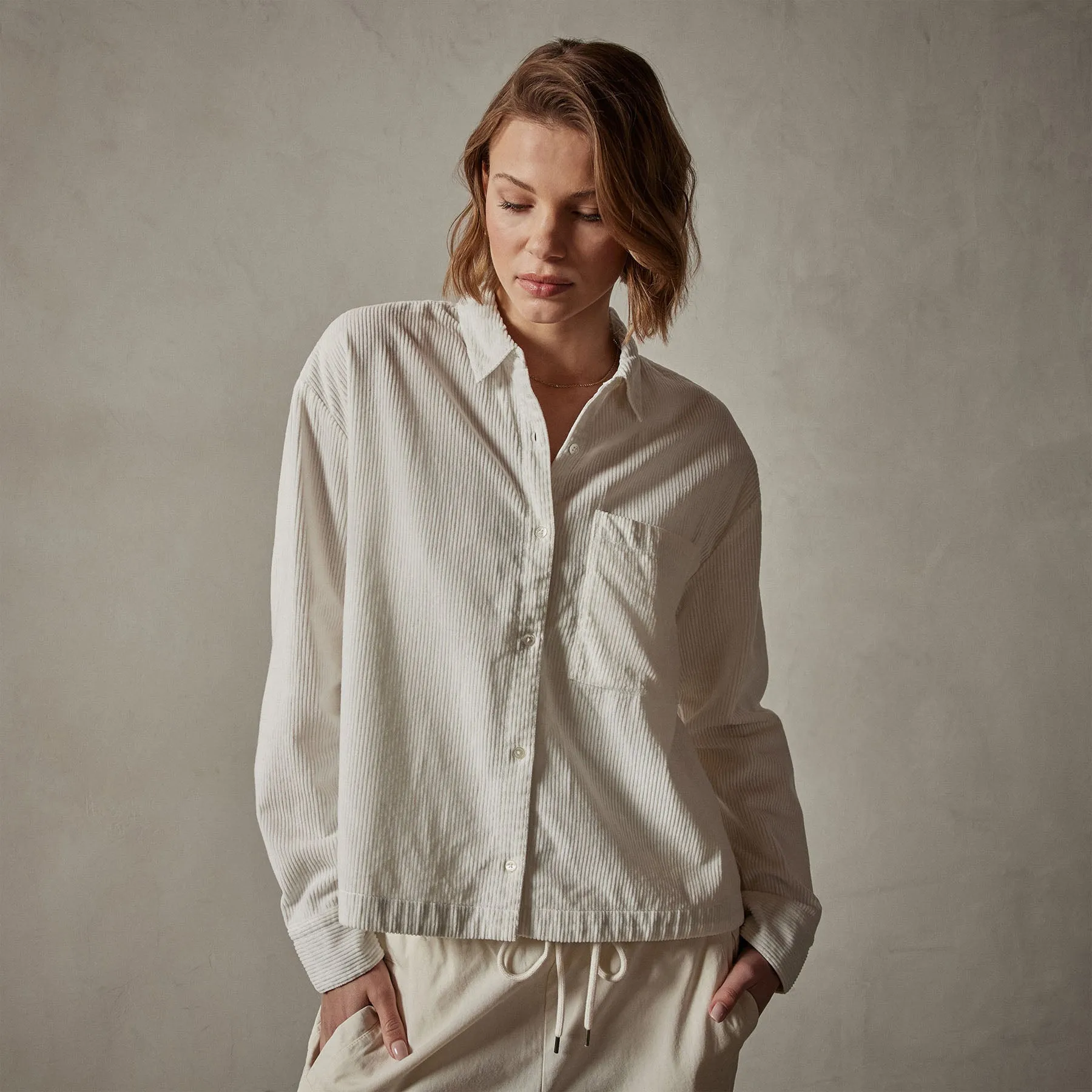 Corduroy Cropped Boxy Shirt - Ivory Pigment