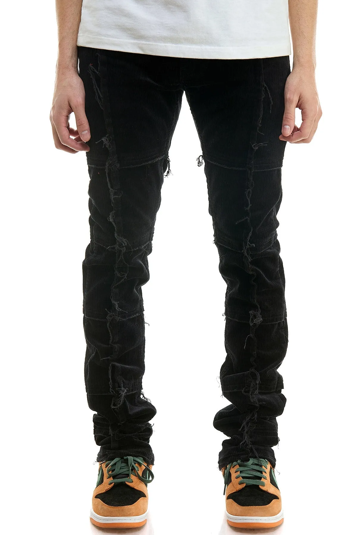 Corduroy Stacked men Jeans with Raw Finishing in Black