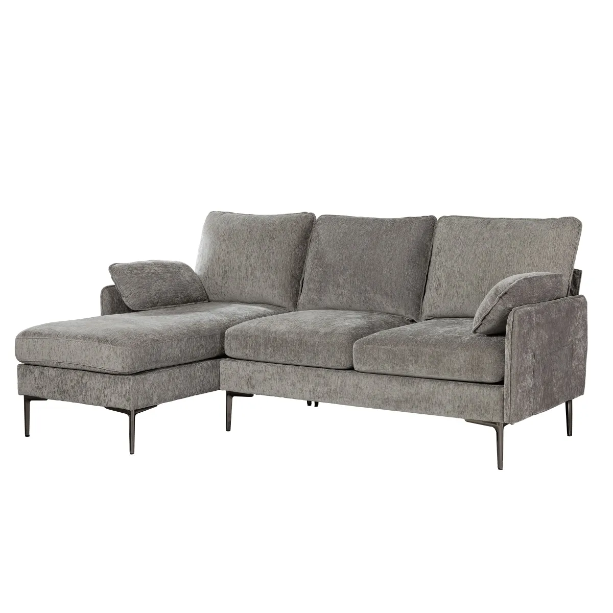 CozyLounge Grey Reversible Chaise Sectional with Pillows