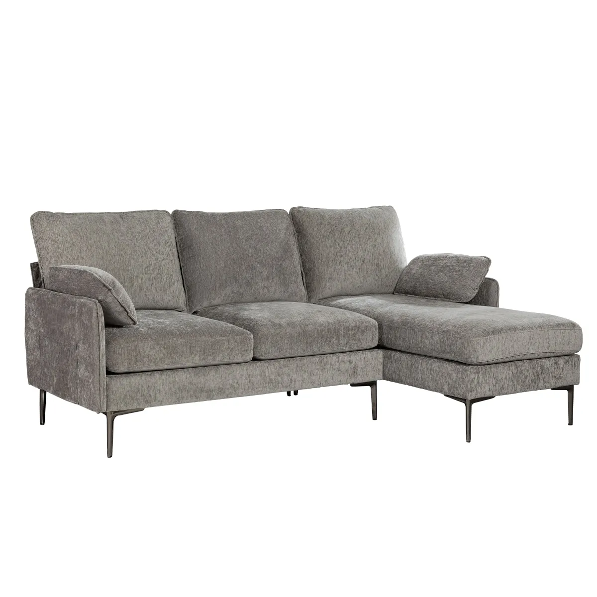 CozyLounge Grey Reversible Chaise Sectional with Pillows