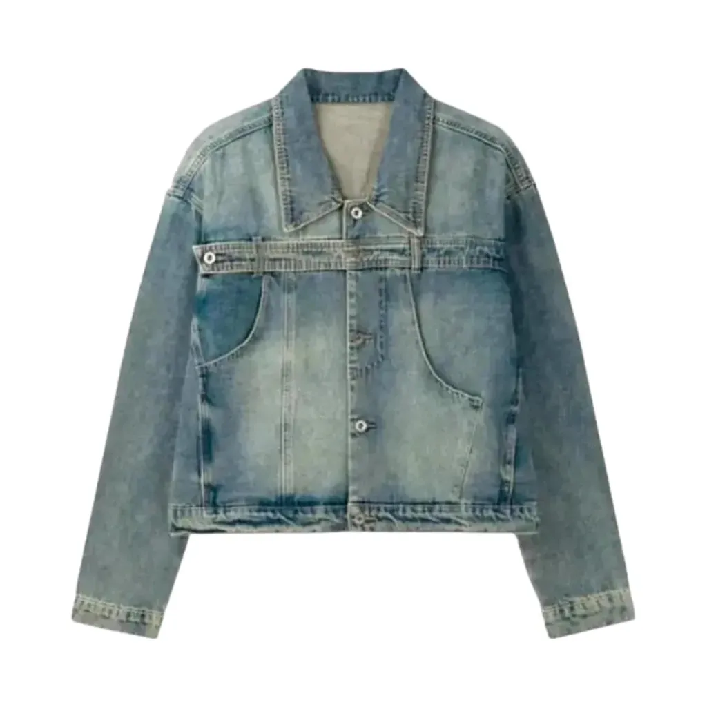 Crop fit vintage denim jacket for men