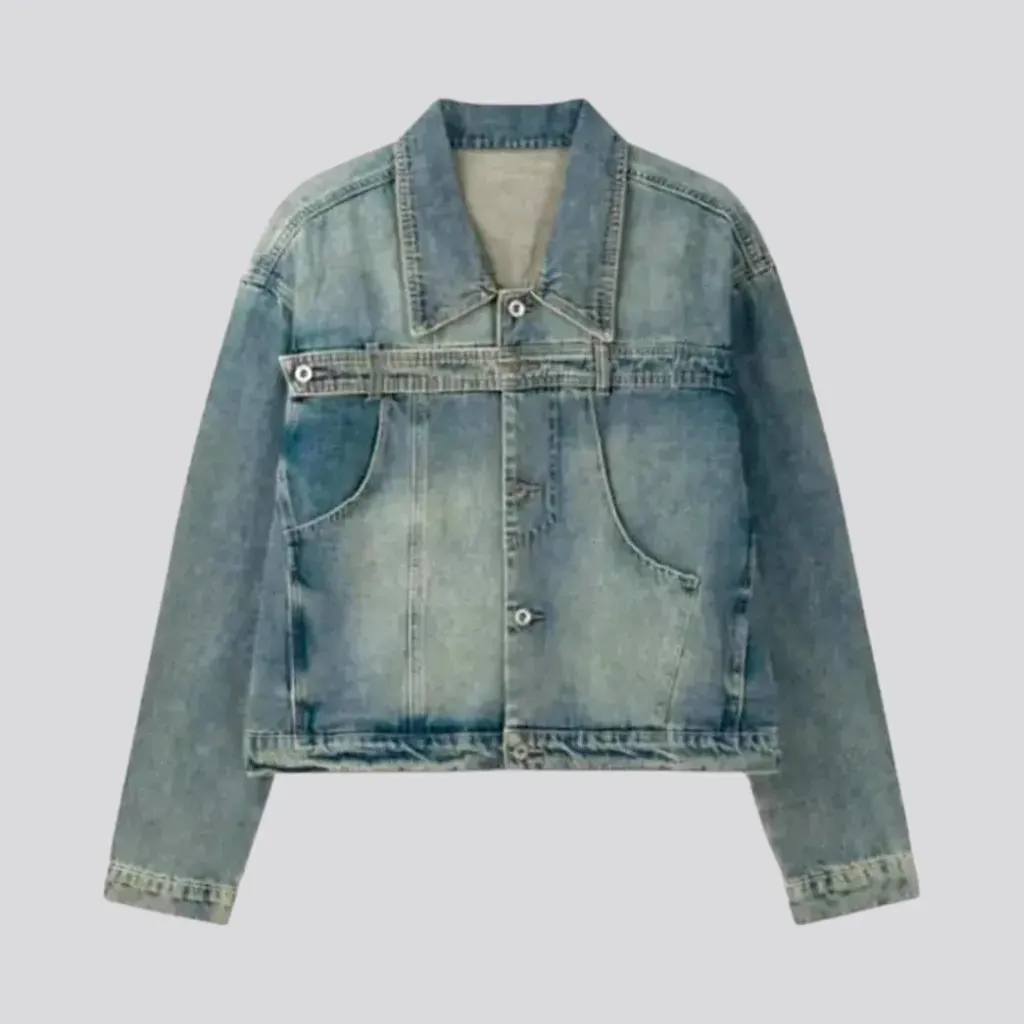 Crop fit vintage denim jacket for men