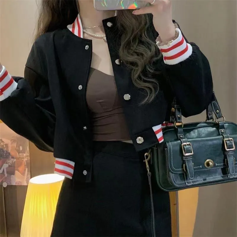 Cropped Loose Fit Versatile Varsity Jacket