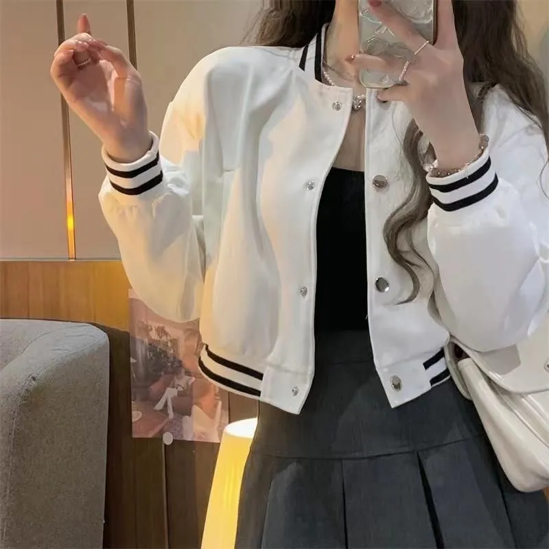 Cropped Loose Fit Versatile Varsity Jacket