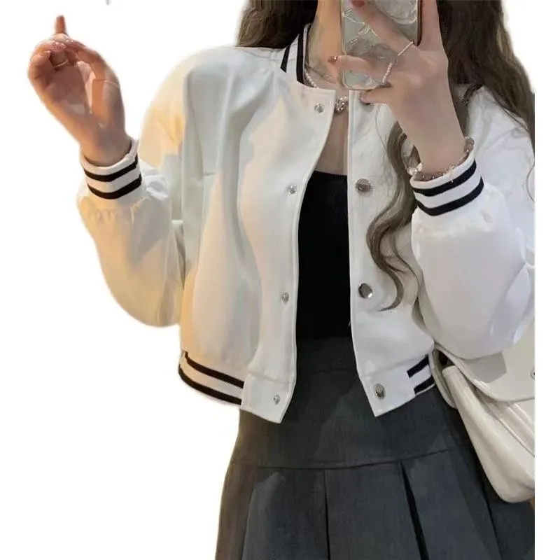 Cropped Loose Fit Versatile Varsity Jacket