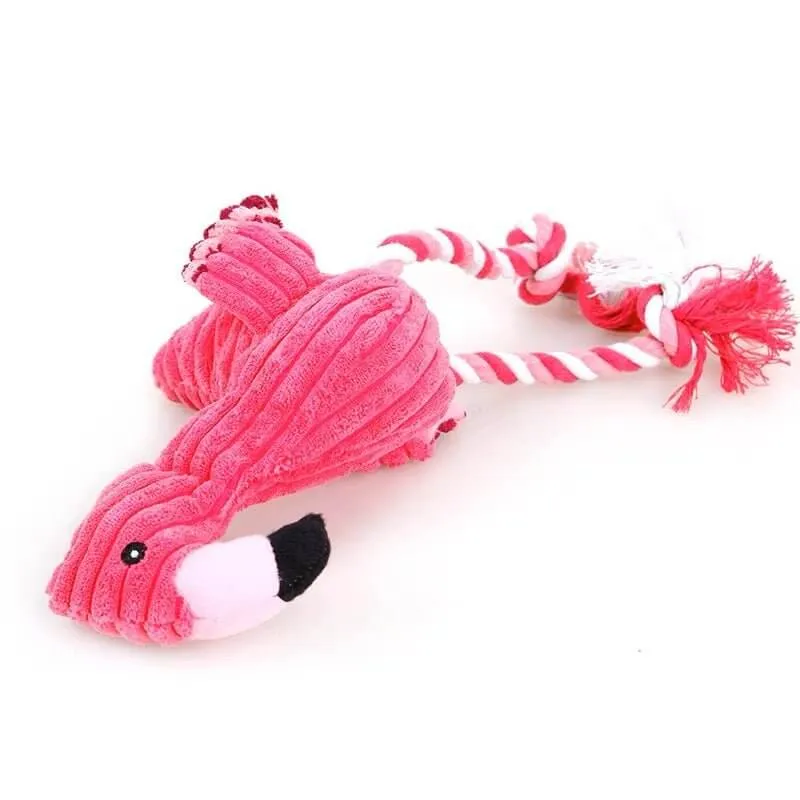 Cute Flamingo Squeaky Teething Plush Rope Toys for Puppy Small Medium Dogs