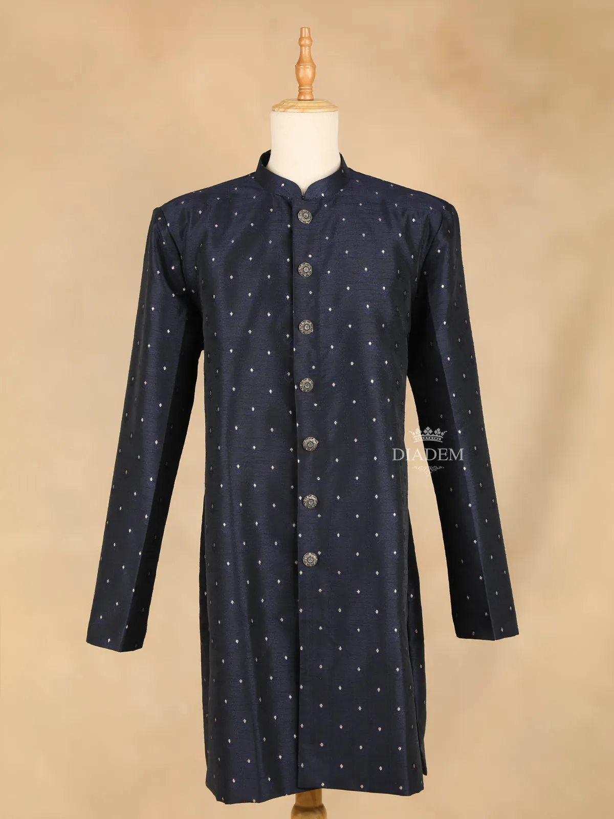 Dark Blue Embroidery Indo-Western Sherwani Suit, with Pant