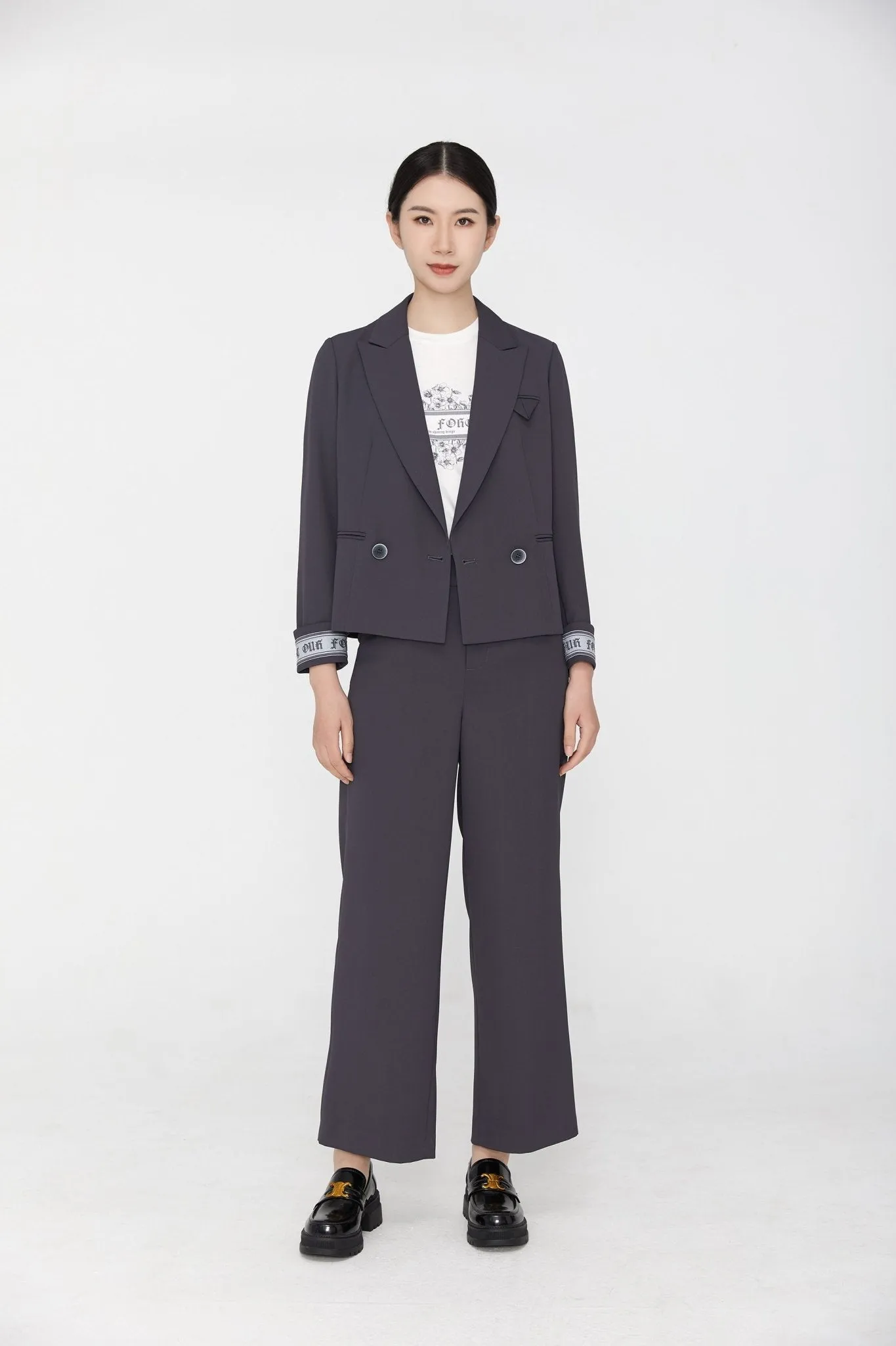 Dark Grey Straight Leg Blazer Suit Pants