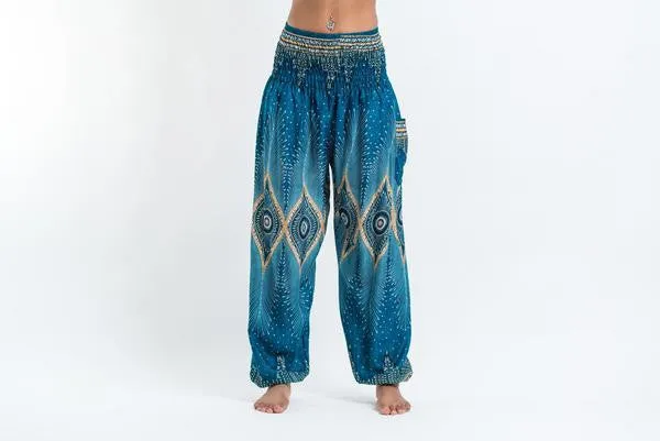 Diamond Peacock Harem Pants in Turquoise