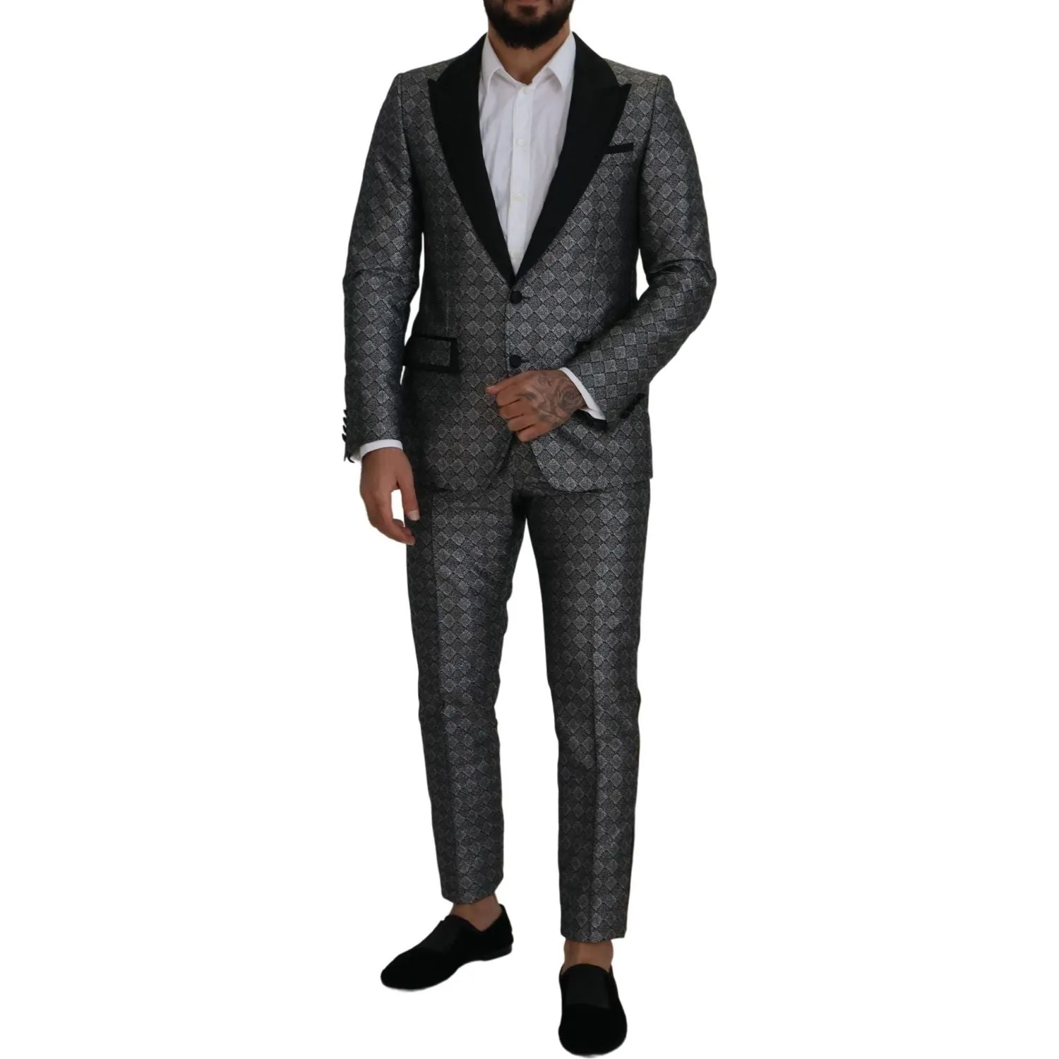 Dolce & Gabbana Elegant Silver Patterned Slim Fit Suit