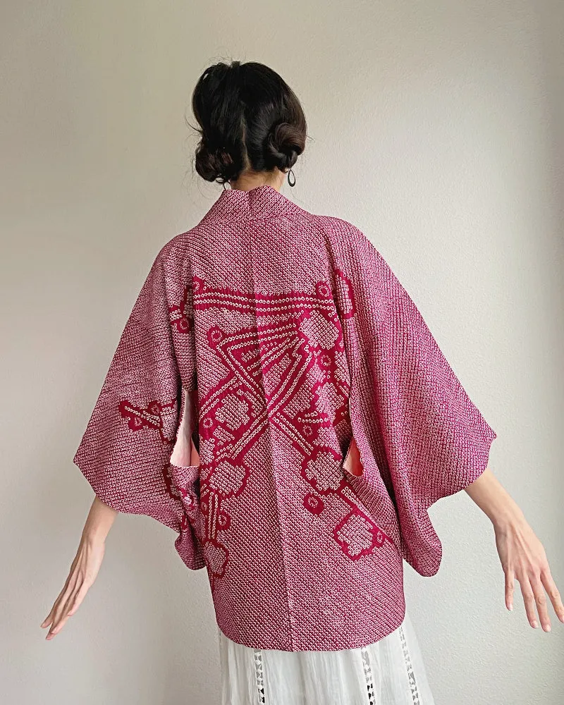 Elegant Plum Flower Shibori Kimono Jacket