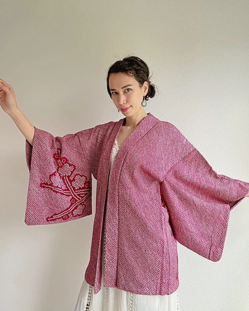 Elegant Plum Flower Shibori Kimono Jacket