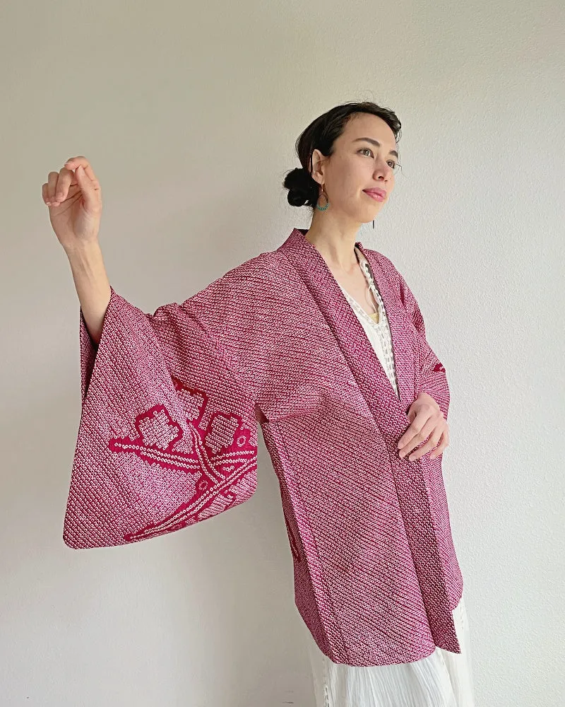 Elegant Plum Flower Shibori Kimono Jacket