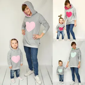 Family Sets Mother And Daughter Hoodie Parent-child Coat Wear Tops Heart-shaped Hooded Long Sleeve Sweater Baby Girl Clothes