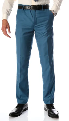 Ferrecci Men's Halo Teal Slim Fit Flat-Front Dress Pants