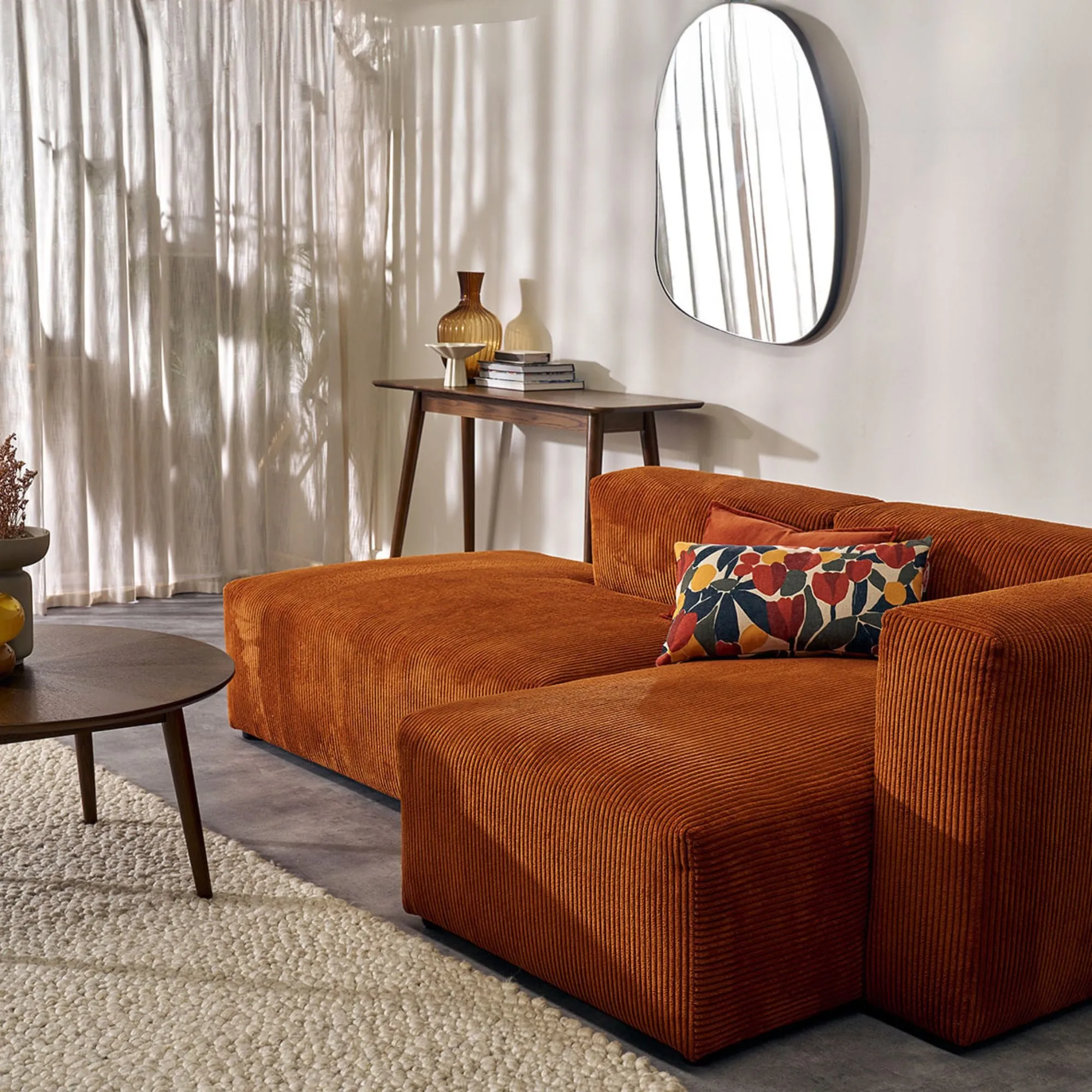 Finnian 2-Seat RH Chaise - Burnt Orange