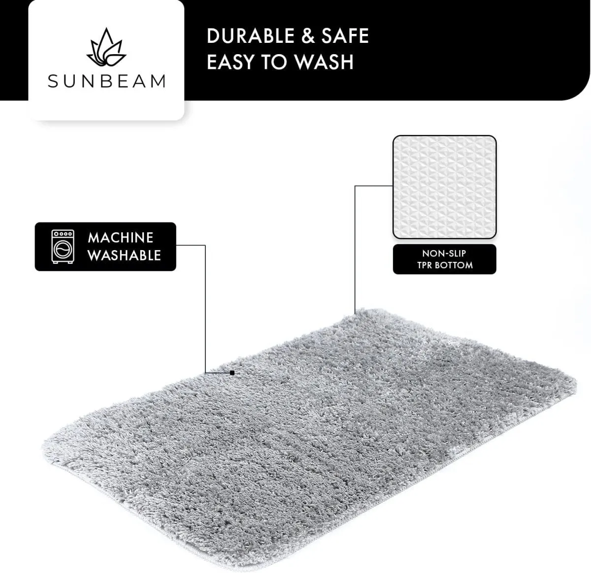 Fluffy Bathroom Shower Mat Water Absorbent & Machine Washable - (80 x 50 cm)