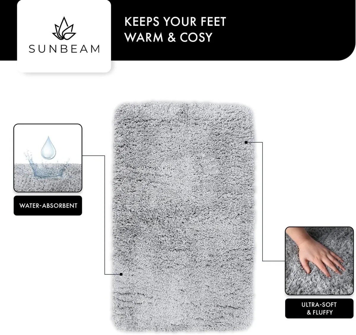 Fluffy Bathroom Shower Mat Water Absorbent & Machine Washable - (80 x 50 cm)