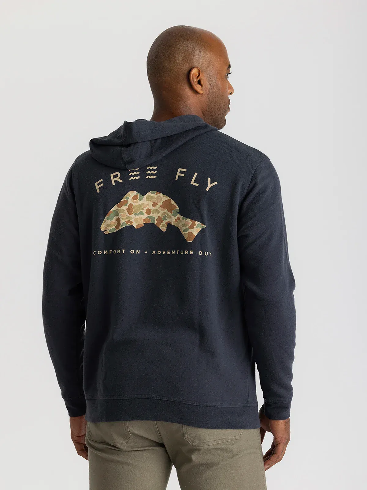 Free Fly Vintage Camo Redfish Fleece Hoodie in Black Sand