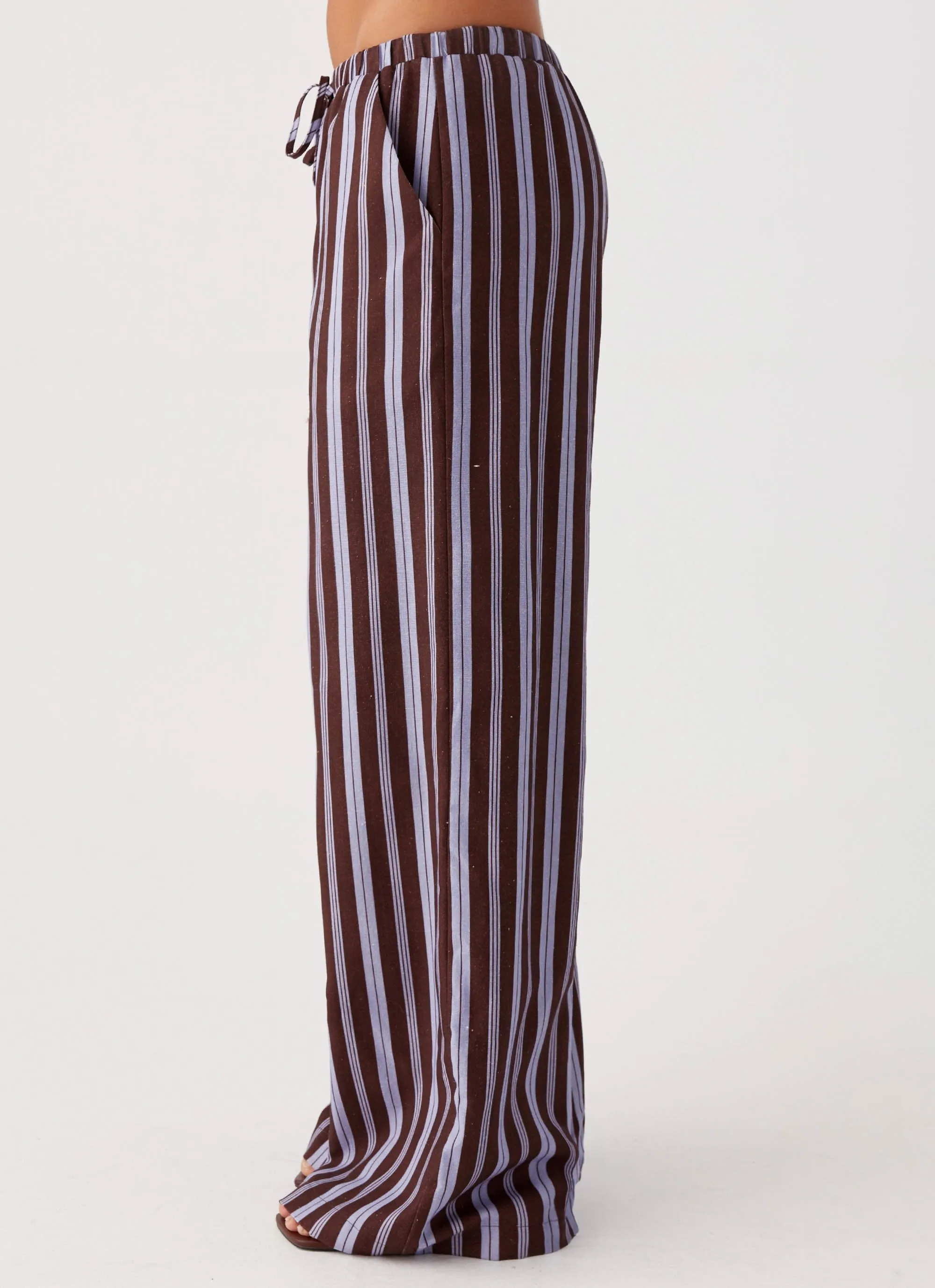 Fresh Face Linen Pants - Purple Brown Stripe