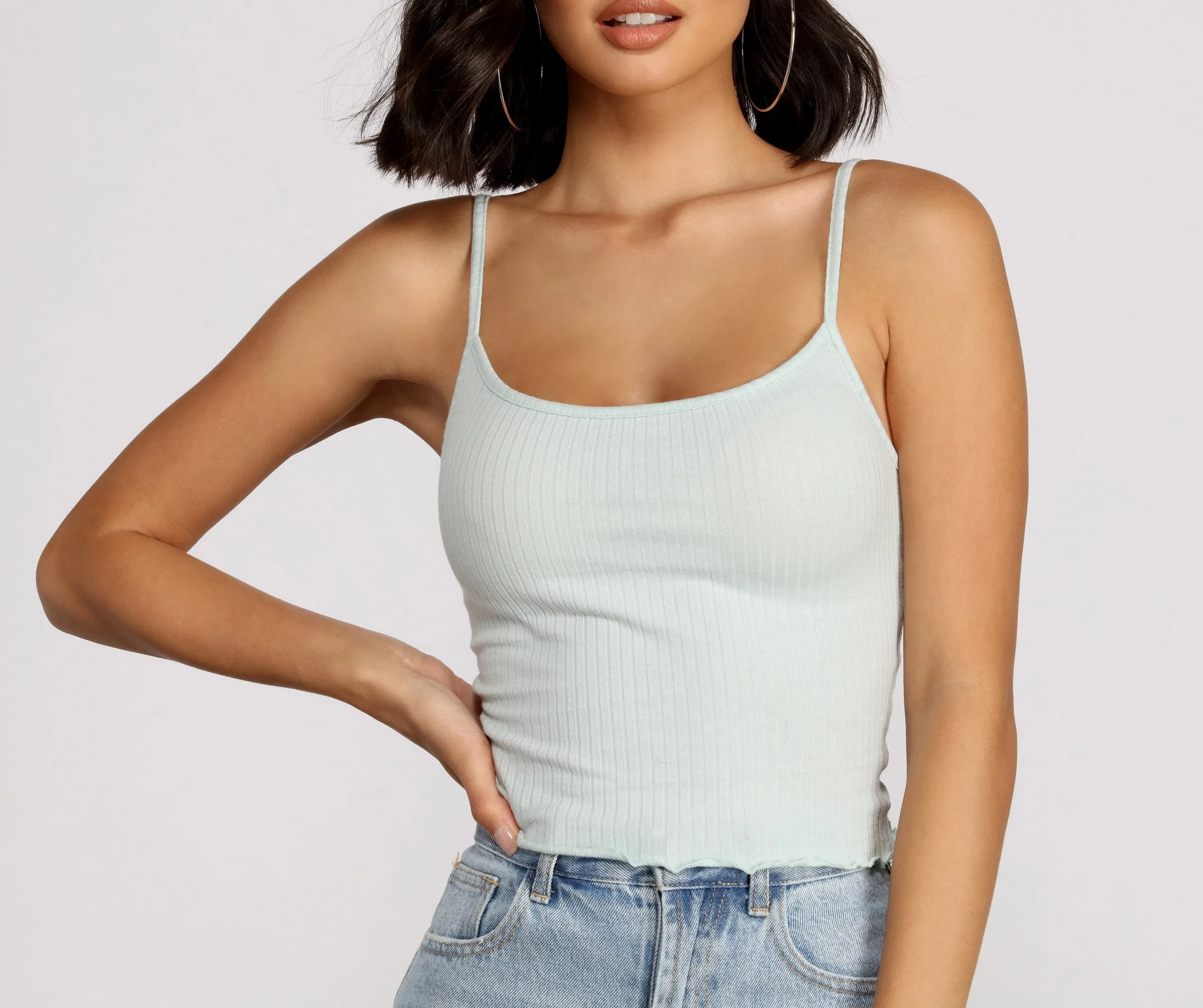 Frilled and Flirty Cropped Ribbed Cami