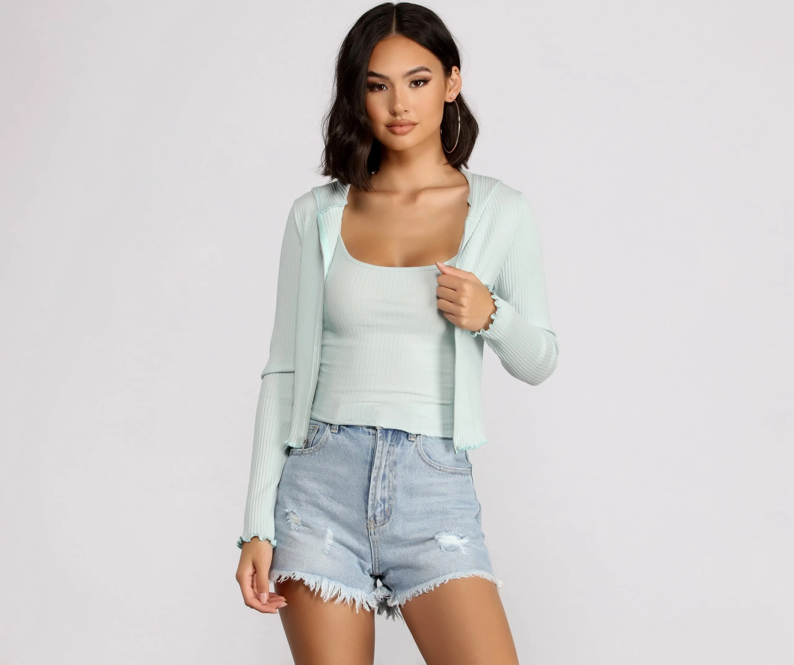 Frilled and Flirty Cropped Ribbed Cami