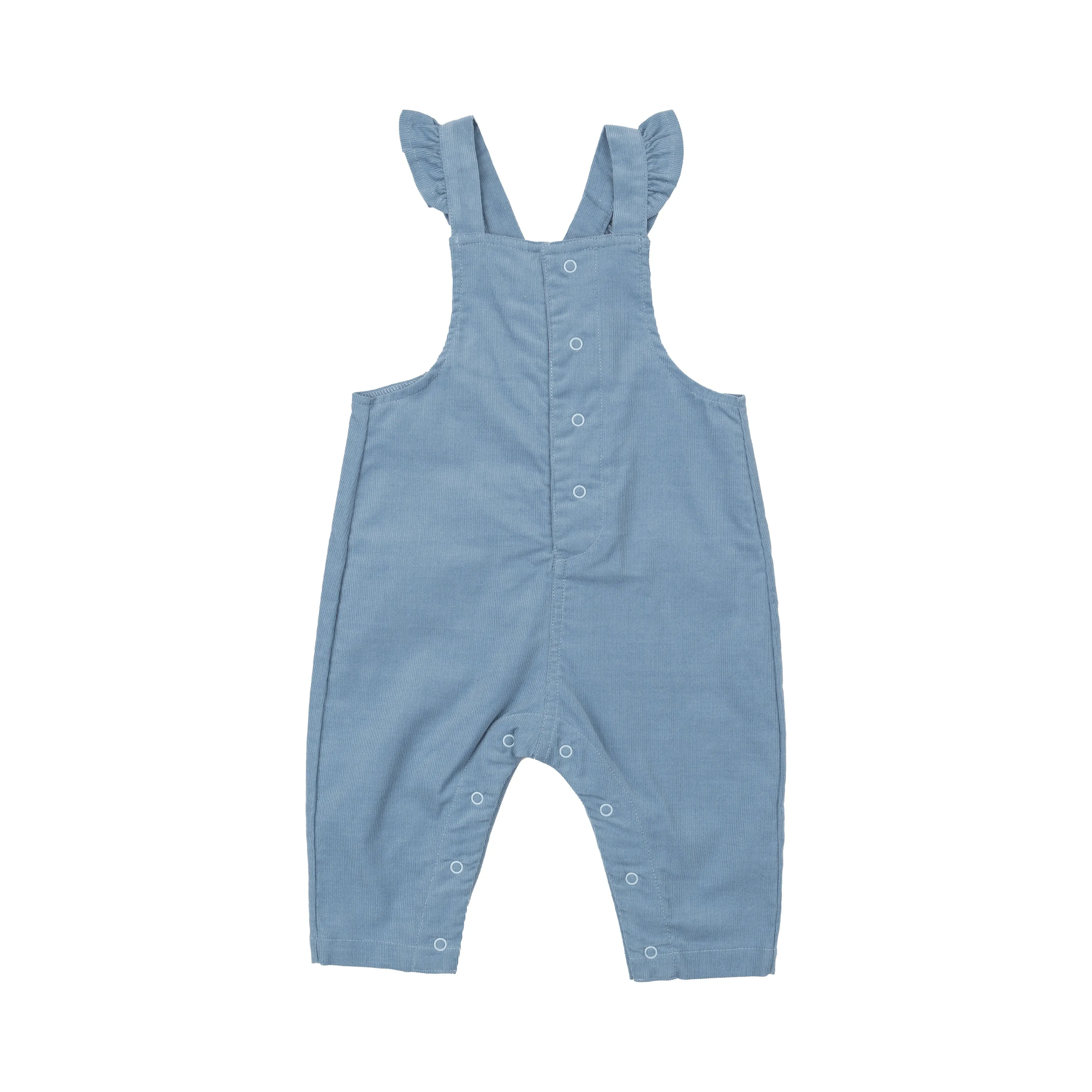 Front Snap Ruffle Overall  - Solid Glacier Lake