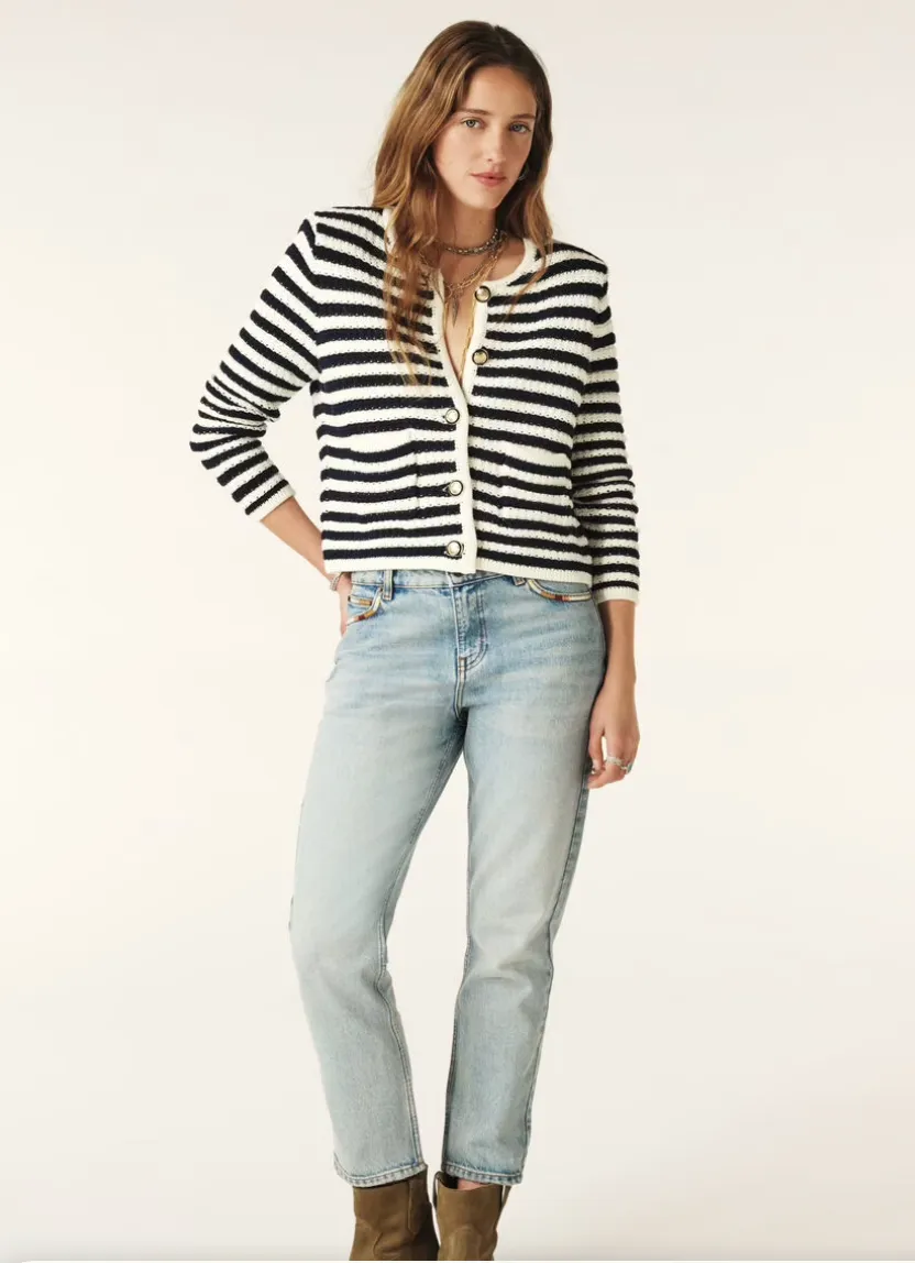 Gaspard Cardigan Ecru Marine Stripe